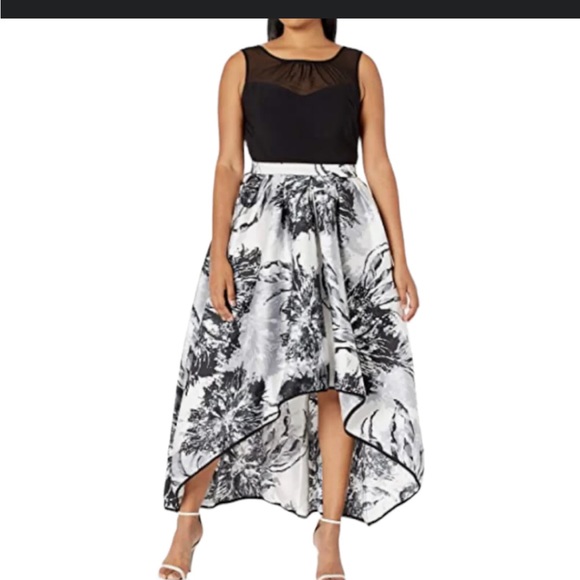 NWT R&M Richards floral high low dress size 16 black and white - Picture 1 of 2
